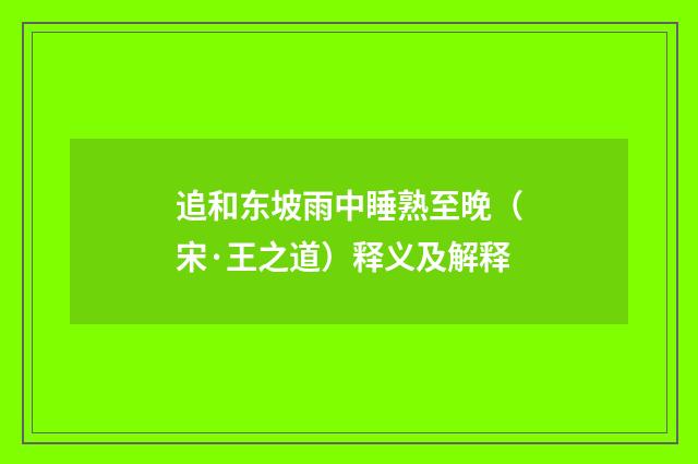 追和东坡雨中睡熟至晚（宋·王之道）释义及解释