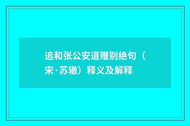 追和张公安道赠别绝句（宋·苏辙）释义及解释