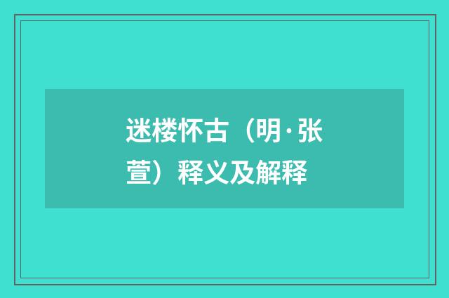 迷楼怀古（明·张萱）释义及解释