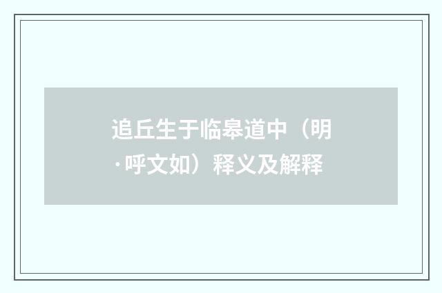 追丘生于临皋道中（明·呼文如）释义及解释