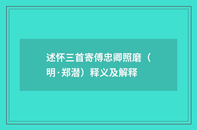 述怀三首寄傅忠卿照磨（明·郑潜）释义及解释