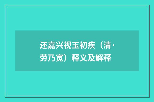 还嘉兴视玉初疾（清·劳乃宽）释义及解释