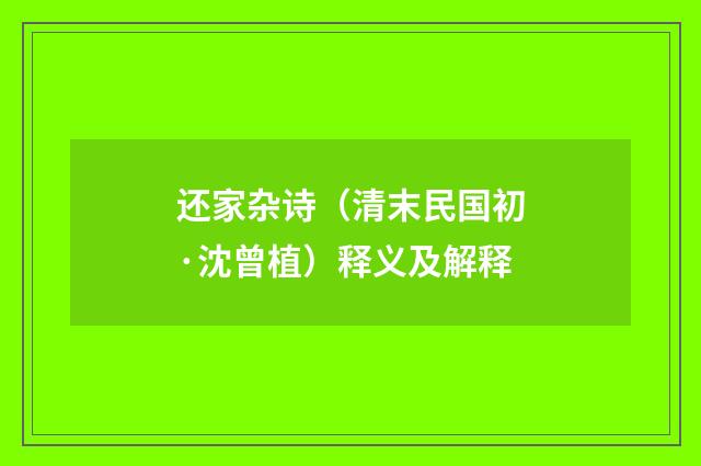 还家杂诗（清末民国初·沈曾植）释义及解释
