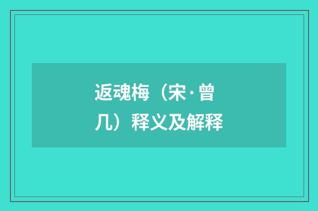 返魂梅（宋·曾几）释义及解释