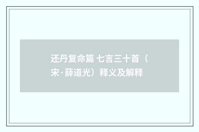 还丹复命篇 七言三十首（宋·薛道光）释义及解释