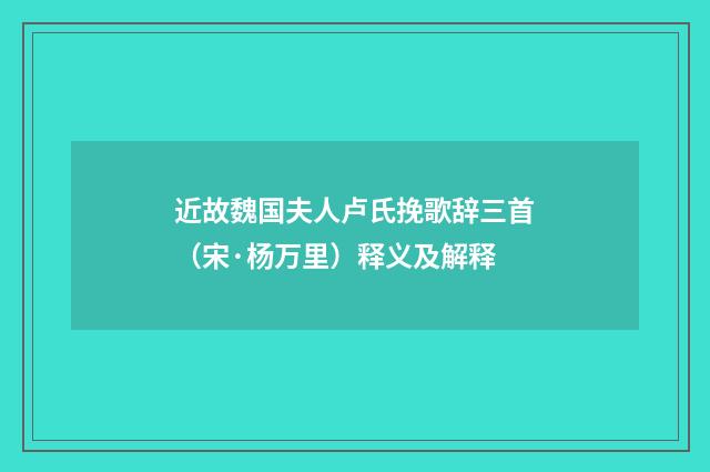 近故魏国夫人卢氏挽歌辞三首（宋·杨万里）释义及解释