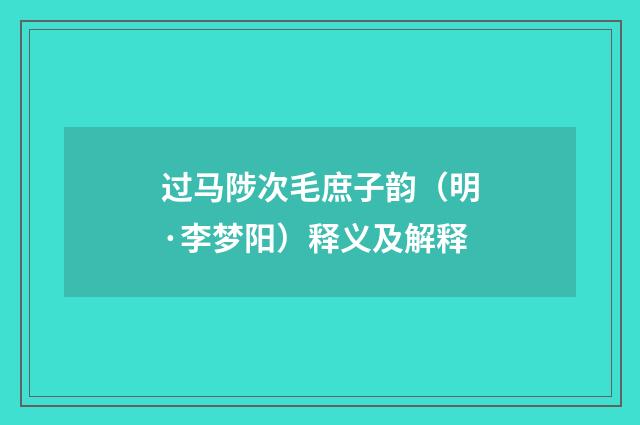 过马陟次毛庶子韵（明·李梦阳）释义及解释