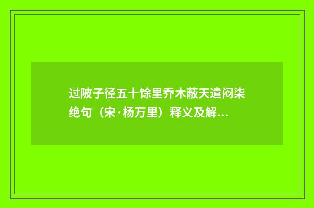 过陂子径五十馀里乔木蔽天遣闷柒绝句（宋·杨万里）释义及解释