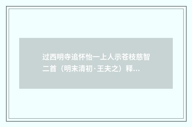 过西明寺追怀怡一上人示苍枝慈智二首（明末清初·王夫之）释义及解释