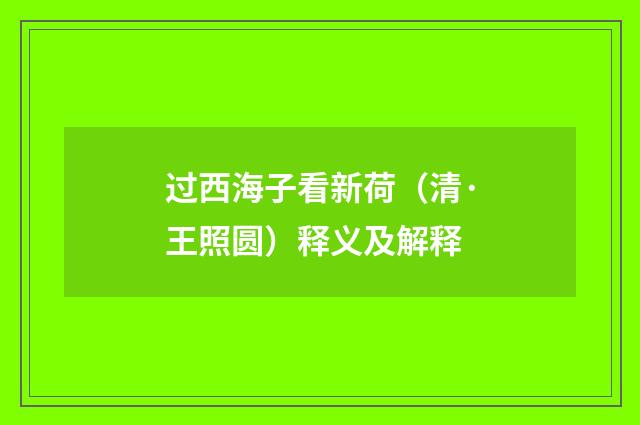 过西海子看新荷（清·王照圆）释义及解释