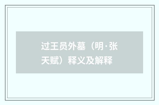 过王员外墓（明·张天赋）释义及解释