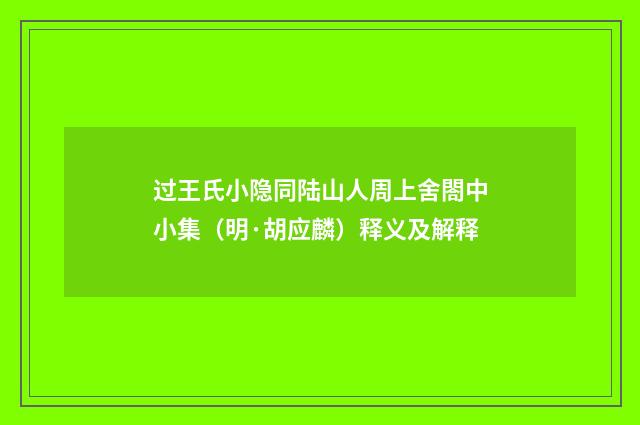 过王氏小隐同陆山人周上舍閤中小集（明·胡应麟）释义及解释