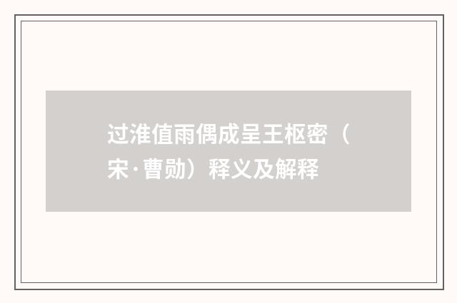 过淮值雨偶成呈王枢密（宋·曹勋）释义及解释