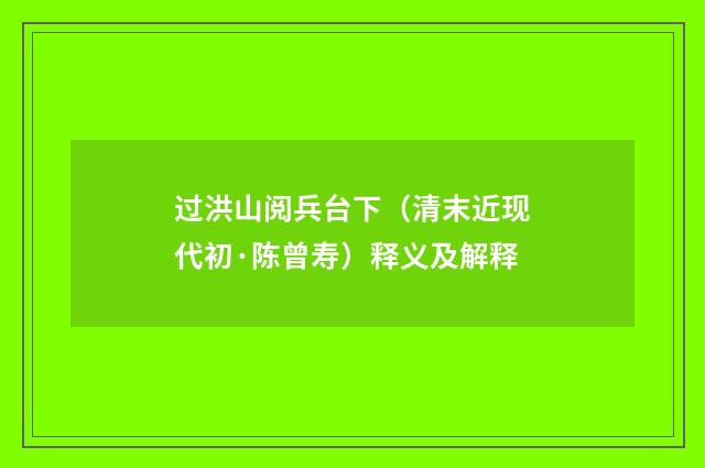 过洪山阅兵台下（清末近现代初·陈曾寿）释义及解释