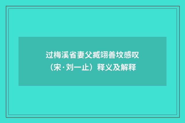 过梅溪省妻父臧翊善坟感叹（宋·刘一止）释义及解释