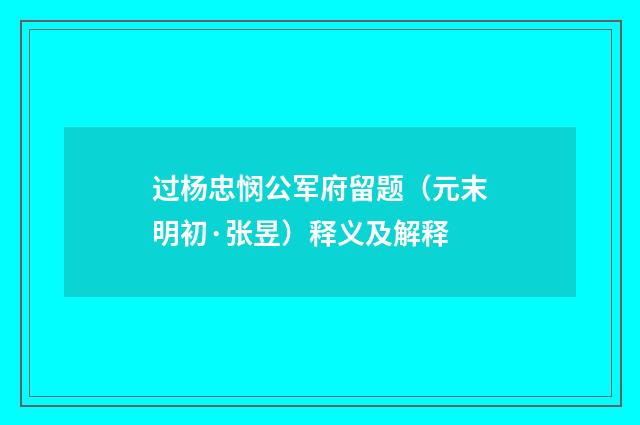 过杨忠悯公军府留题（元末明初·张昱）释义及解释