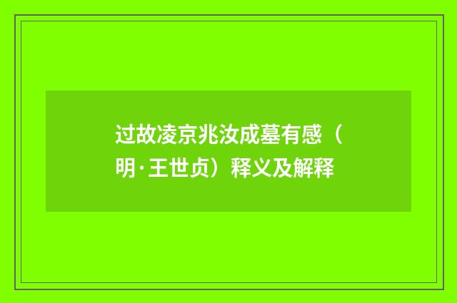 过故凌京兆汝成墓有感（明·王世贞）释义及解释