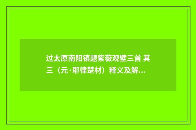 过太原南阳镇题紫薇观壁三首 其三（元·耶律楚材）释义及解释