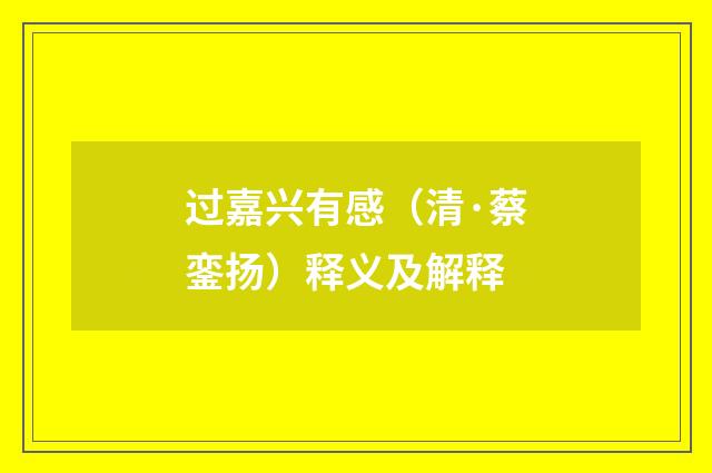 过嘉兴有感（清·蔡銮扬）释义及解释