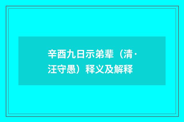 辛酉九日示弟辈（清·汪守愚）释义及解释