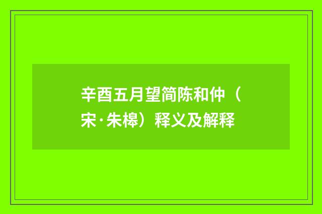辛酉五月望简陈和仲（宋·朱槔）释义及解释