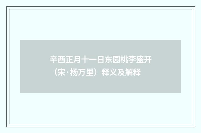 辛酉正月十一日东园桃李盛开（宋·杨万里）释义及解释