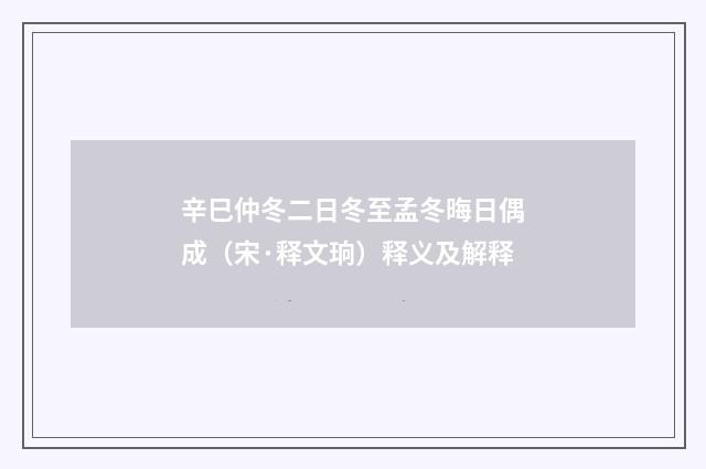 辛巳仲冬二日冬至孟冬晦日偶成（宋·释文珦）释义及解释