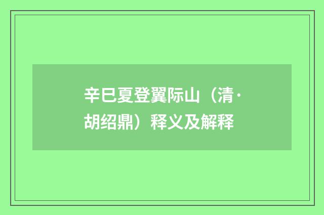 辛巳夏登翼际山（清·胡绍鼎）释义及解释
