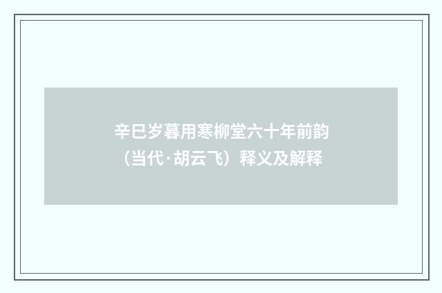 辛巳岁暮用寒柳堂六十年前韵（当代·胡云飞）释义及解释