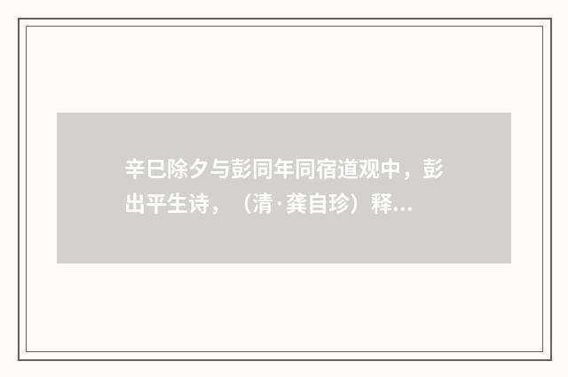 辛巳除夕与彭同年同宿道观中，彭出平生诗，（清·龚自珍）释义及解释
