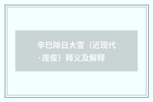 辛巳除日大雪（近现代·庞俊）释义及解释