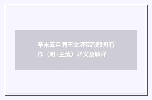 辛未五月同王文济宪副联舟有作（明·王缜）释义及解释