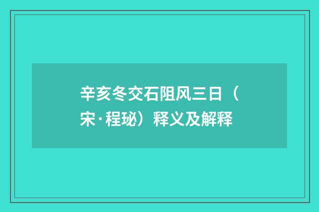 辛亥冬交石阻风三日（宋·程珌）释义及解释
