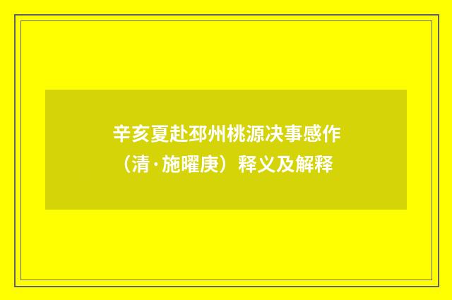 辛亥夏赴邳州桃源决事感作（清·施曜庚）释义及解释