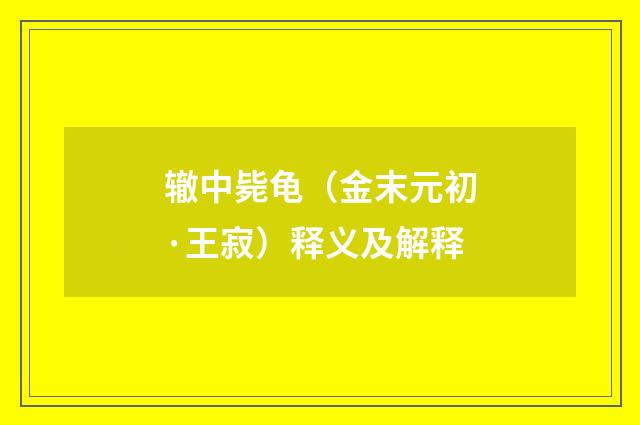 辙中毙龟（金末元初·王寂）释义及解释