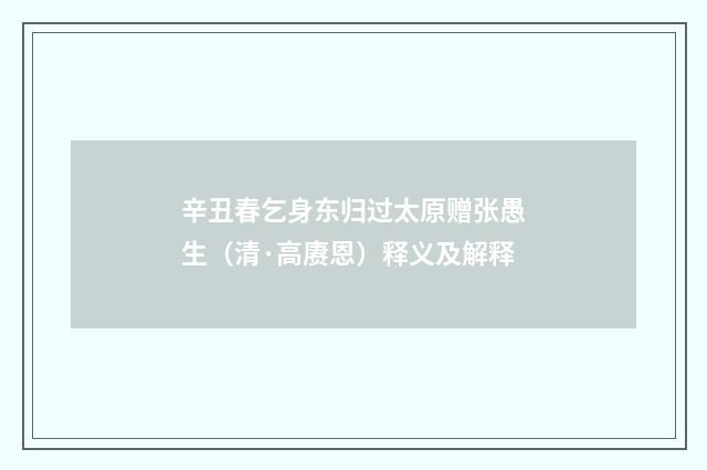 辛丑春乞身东归过太原赠张愚生（清·高赓恩）释义及解释