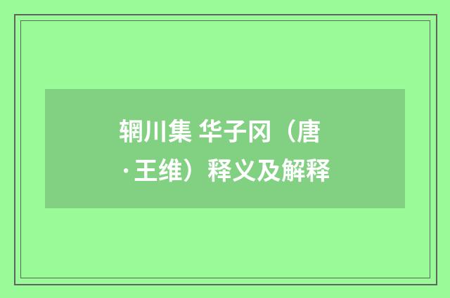 辋川集 华子冈（唐·王维）释义及解释
