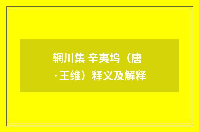 辋川集 辛夷坞（唐·王维）释义及解释