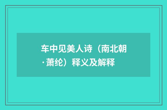 车中见美人诗（南北朝·萧纶）释义及解释