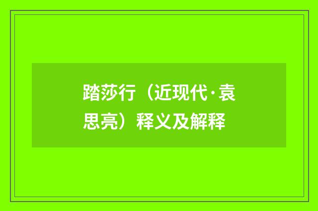 踏莎行（近现代·袁思亮）释义及解释