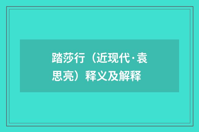 踏莎行（近现代·袁思亮）释义及解释