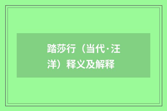 踏莎行（当代·汪洋）释义及解释