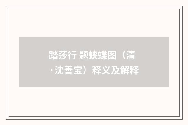 踏莎行 题蛱蝶图（清·沈善宝）释义及解释