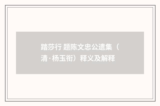 踏莎行 题陈文忠公遗集（清·杨玉衔）释义及解释