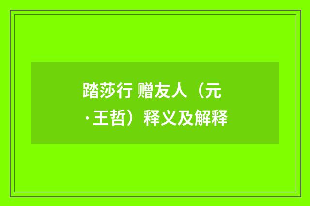 踏莎行 赠友人（元·王哲）释义及解释