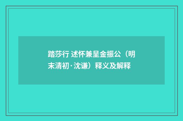 踏莎行 述怀兼呈金振公（明末清初·沈谦）释义及解释