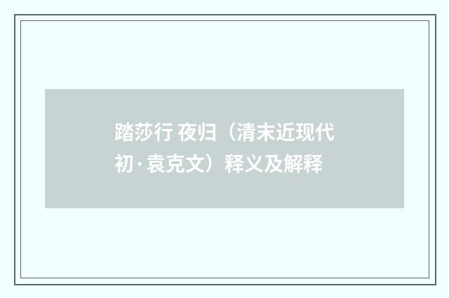 踏莎行 夜归（清末近现代初·袁克文）释义及解释
