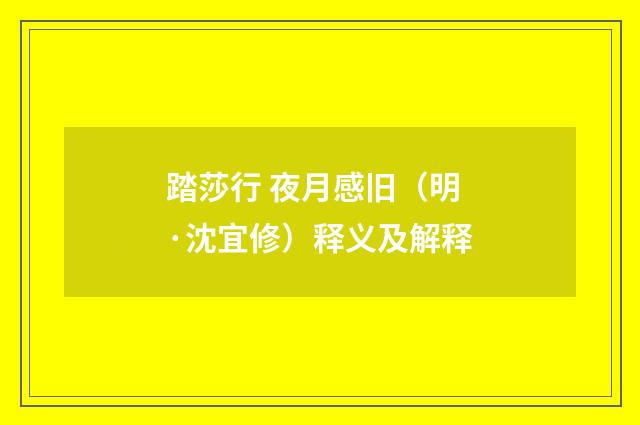 踏莎行 夜月感旧（明·沈宜修）释义及解释
