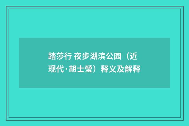 踏莎行 夜步湖滨公园（近现代·胡士瑩）释义及解释