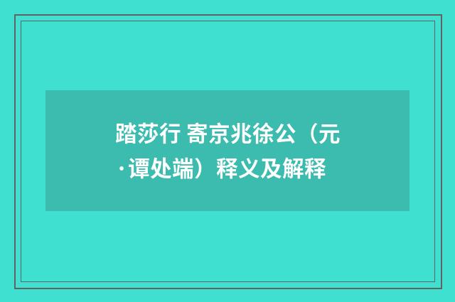踏莎行 寄京兆徐公（元·谭处端）释义及解释